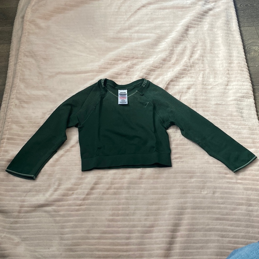 Gymshark Apex Seamless Crop Top - Size Small, Obsidian Green/Cucumber Green